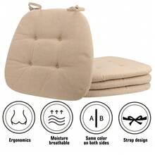 D-Shaped Chair Cushions, 2cm Thick Dining Chair Pads With Ties And Removable, Machine-Washable Cover, 17" X 16", Set Of 2 / Set Of 4 - Beige - View 5