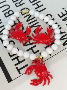 一件式，海洋风水滴串珠螃蟹吊坠项链，独特精致的女士项链，适合日常佩戴 - 水滴螃蟹吊墜套裝 - 查看 6