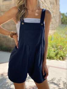 Wildy 纯色斜口袋连体衣（不含背心） - 藏蓝色 - 查看 3