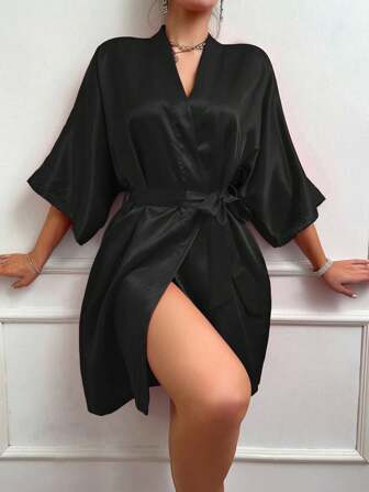 Ladies' Sexy Faux Silk Bathrobe, Casual Thin Home Wear, Pajamas, Simple Loose Cardigan, Lace-Up Bathrobe, Suitable For Home And Hotel Wear Back To School