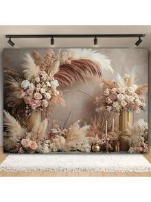 Multi Functional Bohemian Style Floral Wall Flag - Made Of Polyester Fiber, Suitable For Home Decoration And Party Photography, Ideal For Weddings, Birthdays, And Photo Booths