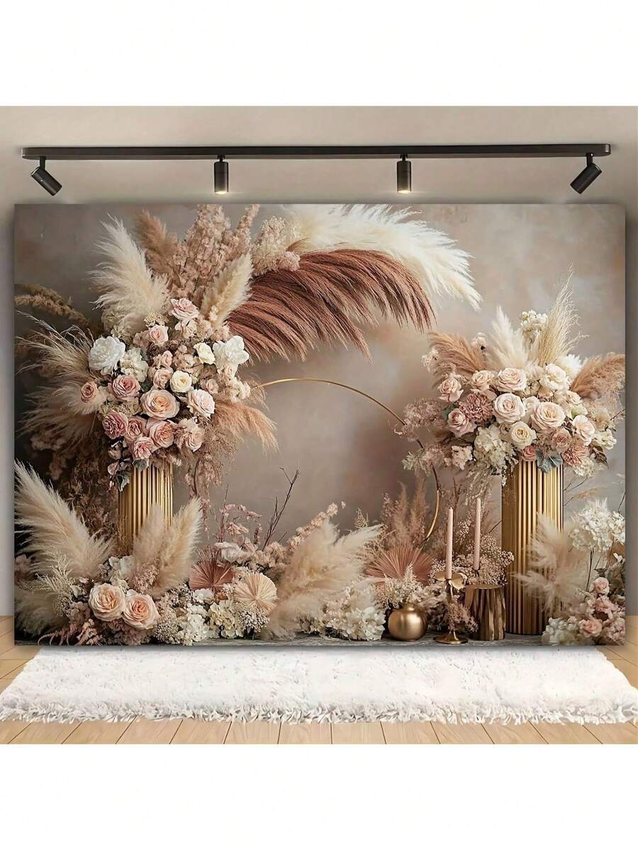 Multi Functional Bohemian Style Floral Wall Flag - Made Of Polyester Fiber, Suitable For Home Decoration And Party Photography, Ideal For Weddings, Birthdays, And Photo Booths