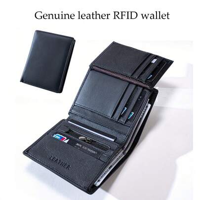 CAIBAOLAI 1pc Vintage Style Genuine Leather Men's Vertical Wallet - Ultra Thin Short Style, Can Hold ID And Multiple Credit Cards - Durable And Classic Design, Convenient To Carry, Men's Wallet, Mini Wallet, Small Wallet, Men's Genuine Leather Wallet