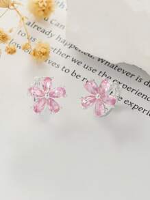 2pcs Minimalist Five-Petal Flower Ear Studs With Zirconia, Elegant & Versatile Earrings For Women