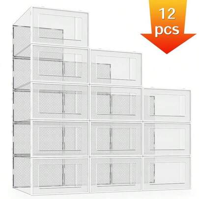 12-Piece Closet Shoe Storage Box, Multi-Functional Transparent Shoe Rack, Sports Shoe Container, Stackable Sports Shoes, Shoe Cabinet Storage Box, Portable Wardrobe Storage And Storage Space, Shoe Box For Home, High Heels
