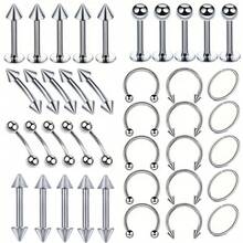 (150pcs/120pcs/100pcs/ 85pcs/ 60pcs/ 40pcs Set Corresponding Image Quantity Set ) Titanium Steel Lip Nail, Stainless Steel Eyebrow Nail, Nose Ring, Nose Nail, Tongue Nail, Navel Nail, Eyebrow Puncture Nail, Mixed - Silver - View 17