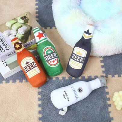 1pc Beer Bottle Design Pet Chewing Toy With Whirring Sound Soft Fur Toy For Durable Chewing, Dog Interactive Item