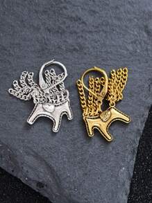1 par de pendientes con aros y dijes de poni bonitos para mujeres, parejas, nueva moda, vintage, punk, con cadena, borla, geometría, hechos a mano, regalos de joyería para fiestas, previene alergias
