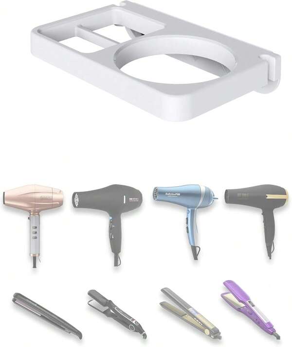 Practical And Convenient Bathroom Wall Mount Hair Dryer Holder Hair Straightener Stand Storage Rack Home Bathroom Decor Bathroom Organizer Summer