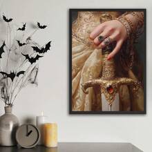1 件，帆布墙画/卷轴画，墙画，防水，海报，带框墙画，秋季，万圣节，维多利亚时代持剑女子海报，黑暗学院艺术哥特式装饰，古董插图，复古墙画，适用于客厅、卧室、玄关装饰、鬼屋或万圣节派对装饰