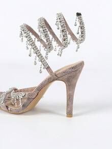 Giày cao gót Stiletto cho nữ, thời trang tối giản quai dán đá Rhinestone, mũi tròn, kiểu dáng cơ bản cho mùa hè và mùa thu - Màu tím - Xem 9
