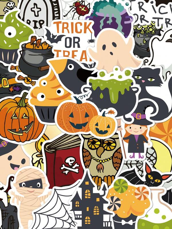 50pcs Halloween Stickers Handbook Laptop Phone Case Luggage Skateboard Helmet Decorative Decals Wall Decor Wall Sticker Room Decor Wall Stickers Halloween Decor Home Decor Fall Decor