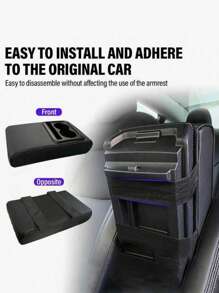1PC Car Center Console Armrest Pillow With Cup Holder, Leather Middle Console Protection Cushion With Phone Holder, Memory Foam Auto Arm Rest Box Cover, Universal Vehicle Accessories (Textures)