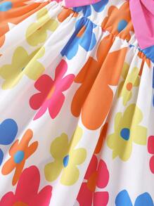 Young Girls Cute Floral Spaghetti Strap Big Bow Tie Vacation Style Sundress For Summer