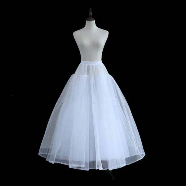 1pc Plain Color Waist Tie Slip Dress, Elegant Underskirt With Lace Edge For Black And White Wedding Gown Accessories