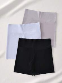 3pcs/Pack Women High Waist Smooth Panties, Comfortable Breathable Plain & Printed Design, Seamless Tummy Control, Slip-Proof Shorts
