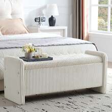 44 Storage Ottoman, Upholstered Entryway With Storage End Of Bed Bedroom& Living Room, Corduroy Beige - Vải nhung kẻ màu be - Xem 8