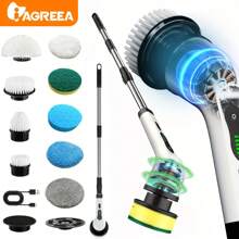 IAGREEA Electric Spin Scrubber, Cordless Cleaning Brush, Shower Cleaning Brush With 9 Or 6 Brush Heads 2H Power Dual Speed, Adjustable Extension Handle, 360 Cordless Cleaning Brush For Bathroom, Bathtub, Tiles, USB-C Charging Cable, Rotating Cleaning Brush, 2000mAH