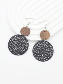 1 para okrągłych wyciętych kolczyków z kawałków drewna i skóry