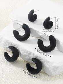 6-18pcs/Set Fashionable Black Water Drop Exaggerated C-Shape Acrylic Resin Earrings Set For Women