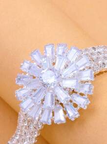 Conjunto de 4 peças de colar, brincos, pulseiras e anéis de prata com zircônia e flores para mulheres, verão, festa, casamento