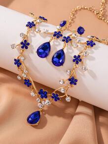 3pcs Set Luxury Rhinestone Flower Star Design Necklace & Earrings Jewelry Set, Elegant Decor For Women's Wedding, Party, Banquet, A Special Gift For Wife, Girlfriend, Family