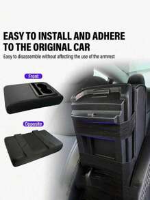 1PC Car Center Console Armrest Pillow With Cup Holder, Leather Middle Console Protection Cushion With Phone Holder, Memory Foam Auto Arm Rest Box Cover, Universal Vehicle Accessories (Textures)