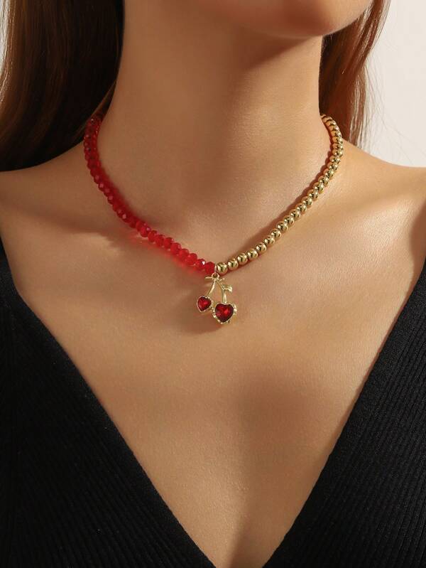 1pc Crystal Fruit Pendant Necklace Set - 3D Strawberry, Pineapple & Cherry Charms, Colorful Summer & Valentine's Jewelry Gift For Women Under $15