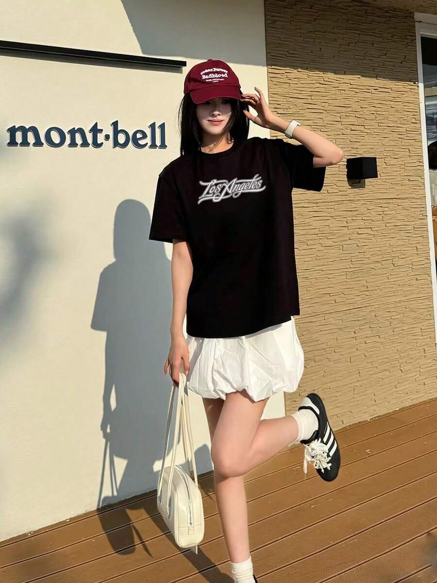 200g Pure Cotton T-Shirt 2025 Summer Ladies New Short Sleeve Pure Cotton Holiday Pattern Short Sleeve Round Neck Couple Wear Small Shirt Tops - 黑色 - 查看 1