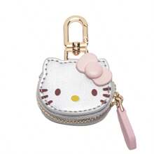Sanrio 1 pieza Llavero de Hello Kitty - Estuche de llaves de piel, con cremallera dorada, llavero multifuncional, diseño compacto, adecuado para uso doméstico, regalos festivos, accesorios de decoración, cierre de cremallera duradero, organizador de llaves, aplicable para accesorios de Hello Kitty, decoración para parejas