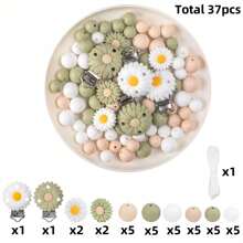 Set de 37 piezas de cuentas de margarita de silicona de moda con pinzas, kit de manualidades para hacer joyas, llaveros, pulseras, decoración de bolígrafos y correas para identificación - Un regalo perfecto para fiestas para mujeres, hombres y amantes de la artesanía