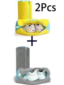 洗衣机专用鞋袋 - 黄色鞋面配蓝色拉链，柔软绒面内衬，是保护各种鞋履的理想之选。也适用于运动鞋和休闲鞋。此外，它还可以用作洗衣袋、假日旅行必备品、旅行包、旅行配件、毕业礼物、旅行收纳袋、抽绳鞋袋、鞋套、便携式防尘袋，男女通用，是邮轮旅行和度假的完美之选。