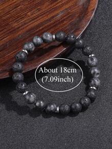 Lava & Larvikite Beaded Men's Grounding Bracelet, Crystal Healing, Protection, Willpower, Focus, Strength, Confidence Jewelry Unisex Gifts For Husband, Boyfriend, Dad