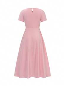 PoPoHouse 女士优雅性感短袖圆领长连衣裙，适合派对、通勤、度假等场合，粉色夏季款 - 粉色 - 查看 8