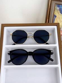 6pcs Round Frame Rivet Polygon Women's Fashion Eyeglasses - Red Bean Flower Champagne Black Gray Gold Gray Black Gray Silver Gray - View 17