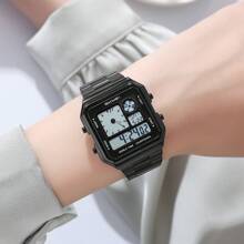 Skmei SKMEI 2451 Ceas digital clasic pentru bărbați, 34 mm, cu brățară din oțel inoxidabil, cronometru multifuncțional, ceas sport impermeabil