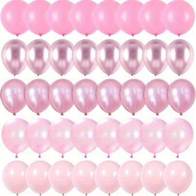 50-delars rosa ballongset - kromrosa, pärlrosa, makaronerosa och olika mjuka rosa nyanser, lämpliga för att dekorera bakgrunder och presenter till flickor och flickfödelsedagar, bröllop, dop, prinsessfester och firanden