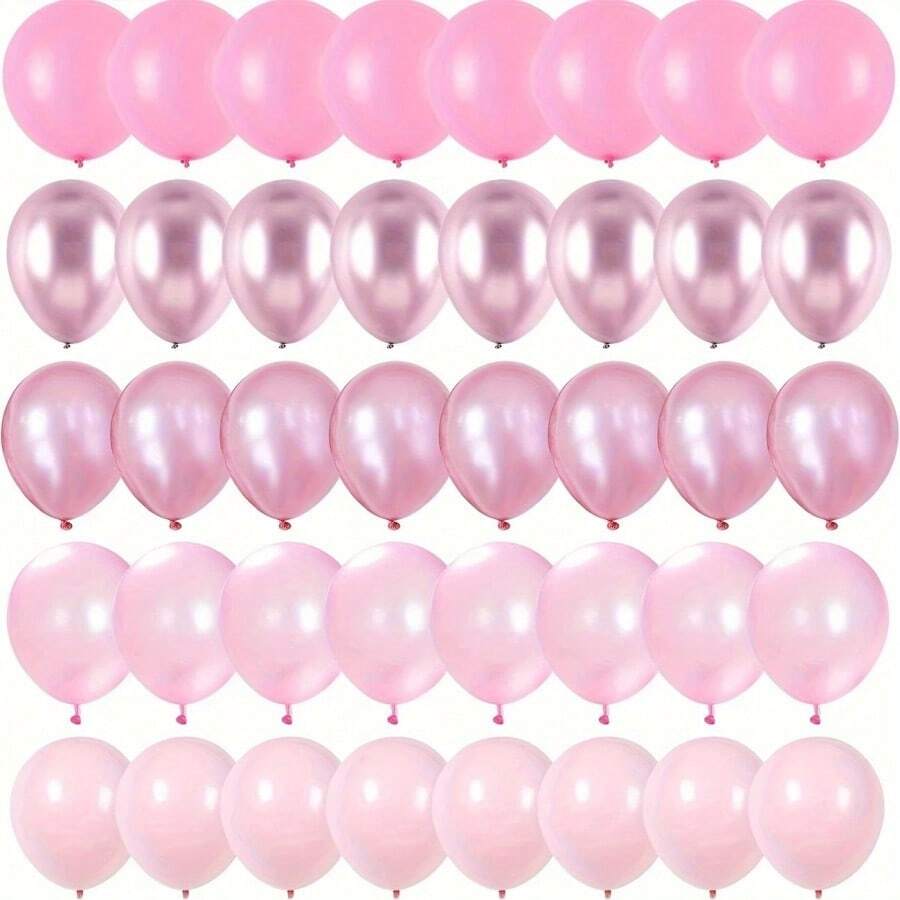 50 件粉色气球套装 - 铬粉色、珍珠粉色、马卡龙粉色和各种柔和粉色色调，适合装饰背景和送给女孩和女孩的生日、婚礼、洗礼、公主派对和庆祝活动的礼物 - 粉色 - 查看 1