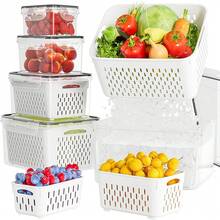 15pcs Set Of Large Fruit Storage Containers, 5pcs Leakproof Food Storage Container Lids, 5pcs Drain Pans, 5pcs Food Preservation Containers, Suitable For Refrigerators, Freezers, Fruits, With Partitions And Filters,, Dishwasher, Microwave, Fresh-Keeping Boxes, Keep Fresh For Longer