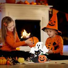 1 件 2D 平面万圣节装饰 - 木制鬼魂和黑色桌标，南瓜和猫主题，万圣节快乐，适合节日办公桌和派对