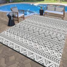 6ft X 9ft Waterproof Outdoor Rug - Durable Foldable Patio Carpet, Suitable For RV, Deck, Balcony, Backyard, Picnic, Porch, Camping, Beach, Grey & White - Gray - View 4