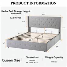 SHA CERLIN Full/Queen/King Size Lift Up Storage Bed, Button Tufted Wingback Headboard, Upholstered Platform Bed Frame, Hydraulic Storage, No Box Spring Needed, Wood Slats Support, Light Grey