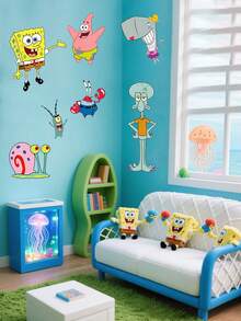 SPONGEBOB 1 件海绵宝宝主题卡通墙贴 PVC 防水贴纸 自粘玻璃门卧室墙贴 超厚卡通贴纸 创意装饰墙贴 适用于卧室、客厅、书房、婚礼、餐厅、书房、毕业季、生日派对、母亲节和复活节派对房间装饰墙面装饰墙贴贴纸