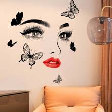 2 Stück schöne Augen Wandaufkleber Dorm Dekoration, rote Lippen Schmetterling Wandkunst, wiederverwendbare selbstklebende Vinyl Wandtattoo, Wohnzimmer Schlafzimmer Dekoration