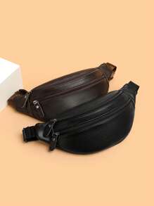 High Quality Plain Color Leather Waist Bag, Soft Sling Bag With Large Capacity For Men, Suitable For Cycling, Hiking, Business, Commuting 2000s Style Streetwear