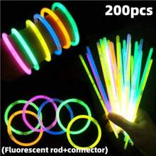 200pcs Party Fluorescent Light Glow Stick Hand Trowel Necklace Neon Lights Wedding Party Glow Stick Bright Color Glow Stick Random Color, Party Atmosphere Stick, Glow Stick, Party Gift, Halloween Gift, Halloween Party Props (Quantity Is Glow Stick+Connector)