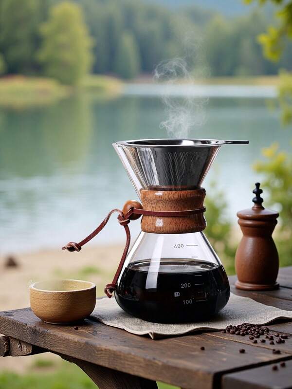 1 pieza Cafetera de vertido de 400 ml/600 ml portátil, olla de vidrio, juego de cafetera de vertido reutilizable, olla de café de vertido claro de 400 ml, cafetera de vidrio resistente al calor con cesta de filtro de acero inoxidable, jarra de vidrio borosilicato, apta para cocina, mesa de comedor, cafetería, restaurante, camping, uso doméstico, vuelta al colegio