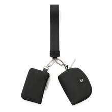 Dual Pouch Wristlet Wallet Fashion Keychain Wristlet Bag Cards For Women Men, Cash & Coins, Detachable Keychain & Card Holder, Stylish & Portable For Everyday & Sports Use Travel Wallet Coin Wallet Christmas Gifts, Holiday Gifts - 黑色 - 查看 2