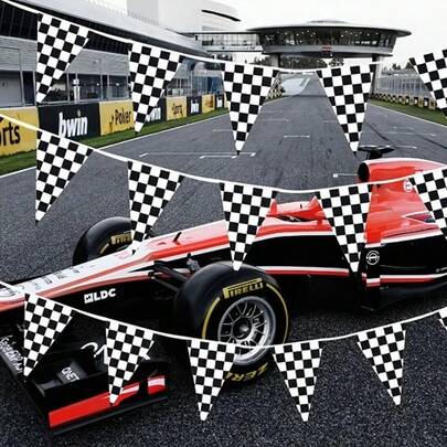 10M Banderines de carreras con diseño de autos de carreras para decoración de fiesta de cumpleaños. Banderines, guirnaldas y accesorios colgantes para fiestas