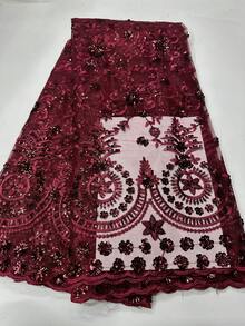 1 码/5 码奢华非洲蕾丝面料 - 浅金色法式网眼亮片设计，刺绣薄纱适合优雅连衣裙和派对婚纱涤纶/腈纶混纺仅可干洗。 - 彩色 - 查看 2